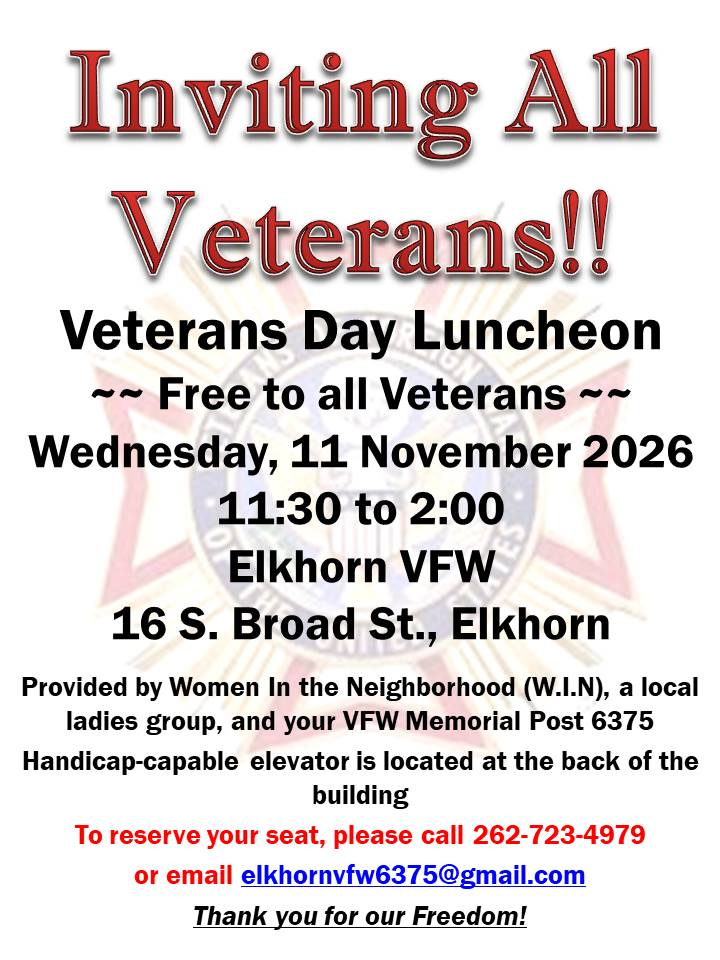 Veterans Day Luncheon in Elkhorn, WI